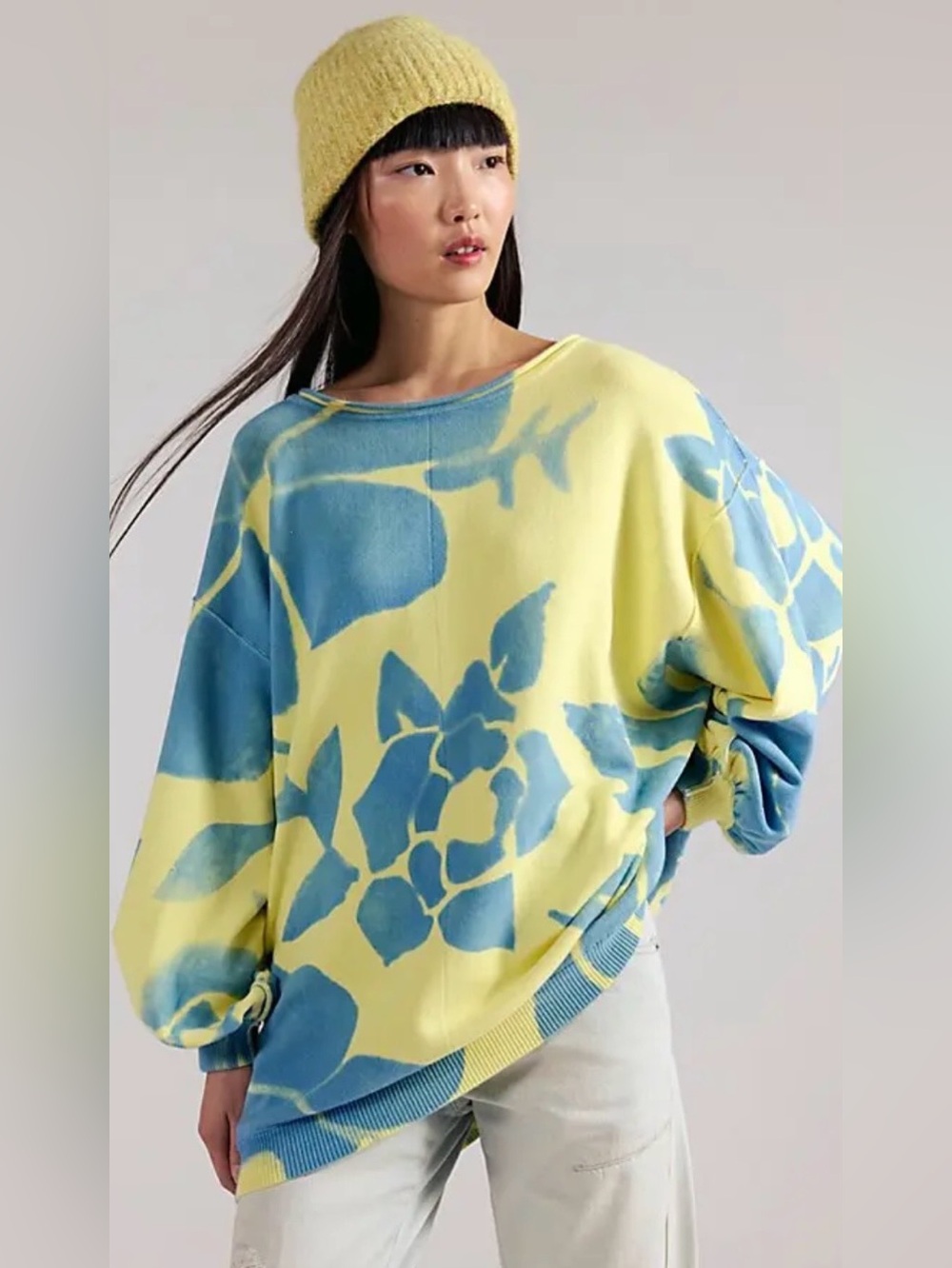 Free People XS We the Free Painters Garden Pullover in Lime 🍋‍🟩 Combo Oversized